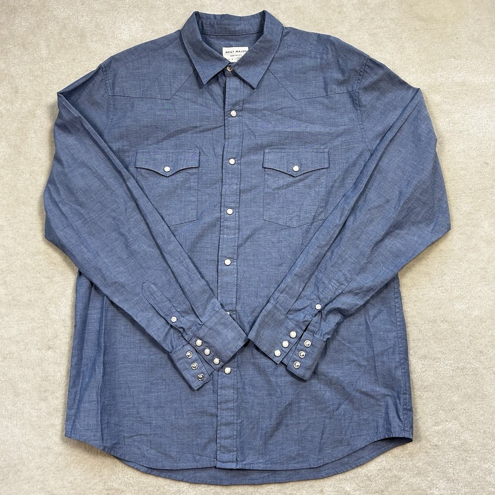 West Major Chambray Pearl Snap Shirt Men's XL USA Made Longsleeve Western